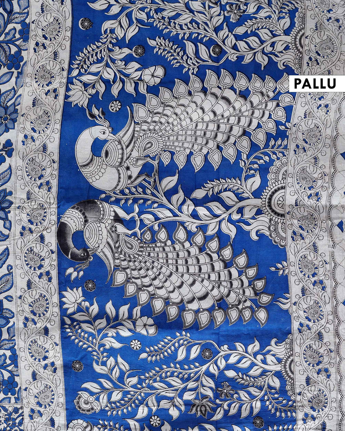 Traditional Handcrafted Kalamkari Cotton Saree with Traditional Floral Motifs - Off White