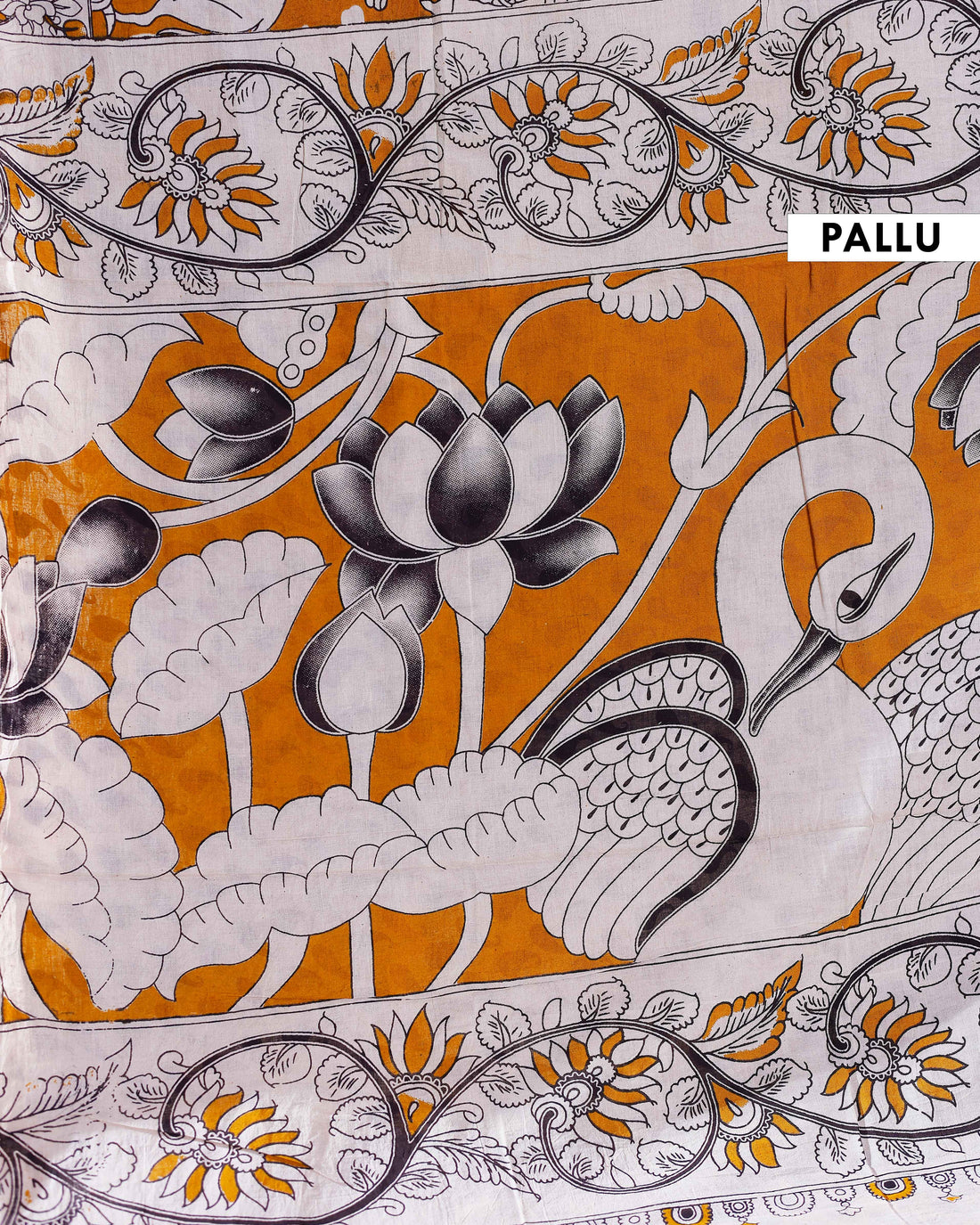 Traditional Handloom Kalamkari Cotton Saree with Intricate Floral and Avian Motifs - Yellow