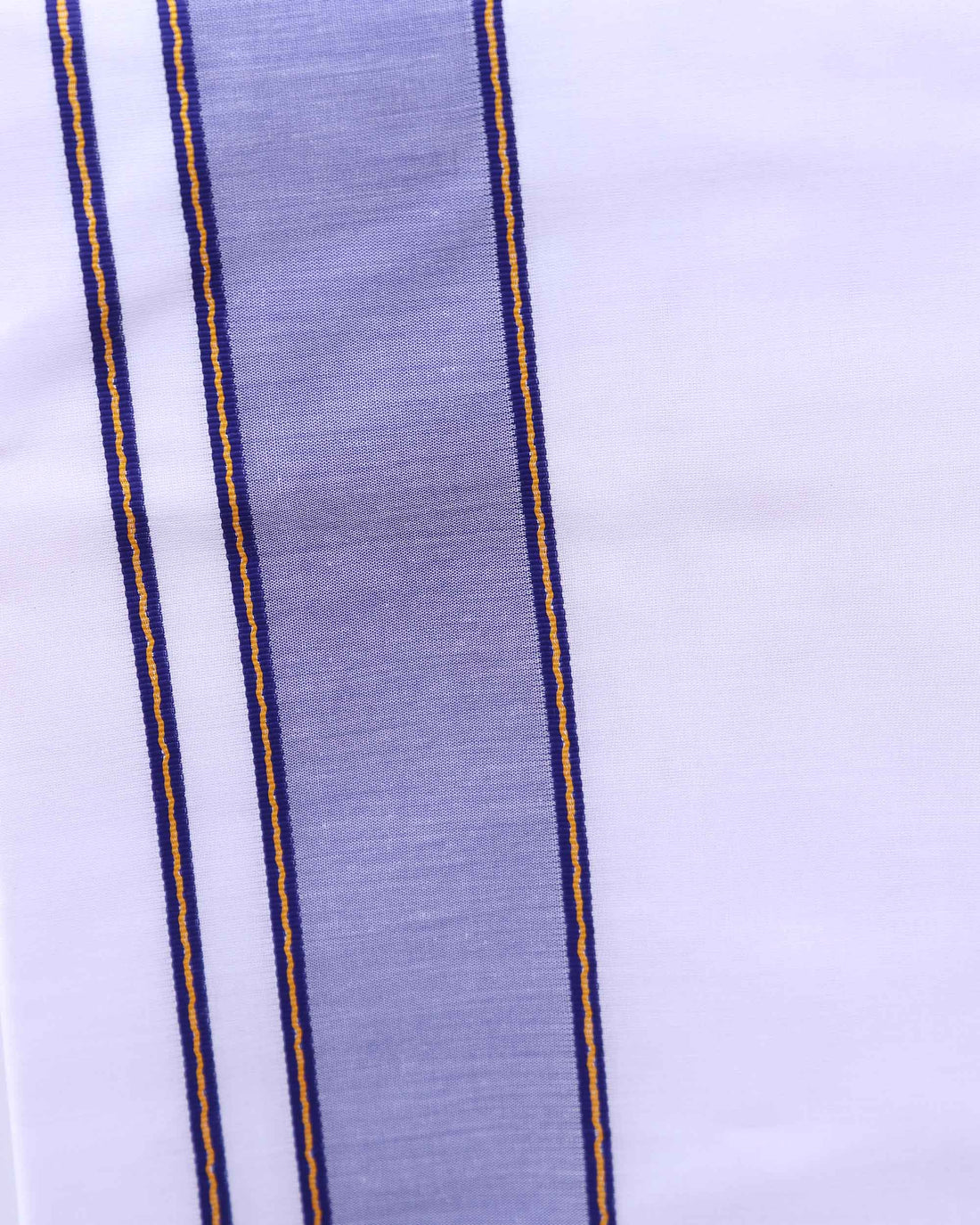 Traditional Men’s Handloom Cotton Dhoti  9+5 Meter with Elegant Blue & Gold Border - White