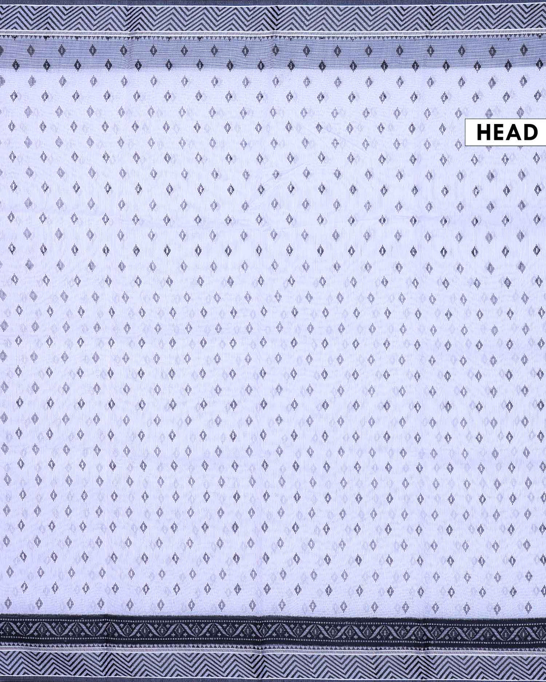 Elegant Linen Cotton Saree with Allover Diamond Buta Motifs and Intricate Geometric Woven Border - White