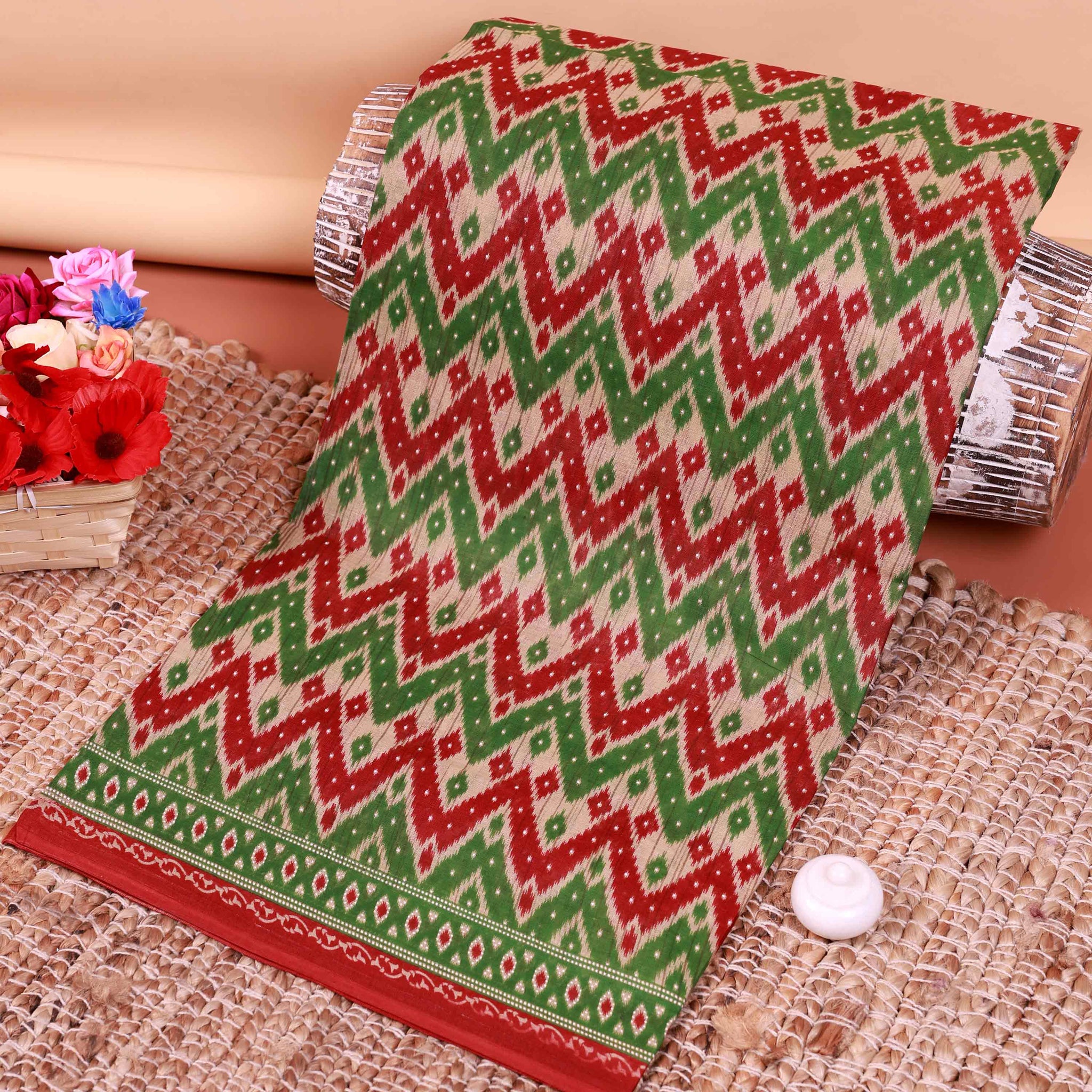 All-Over Floral Printed Voile Saree with Intricate Contrast Border – Multi
