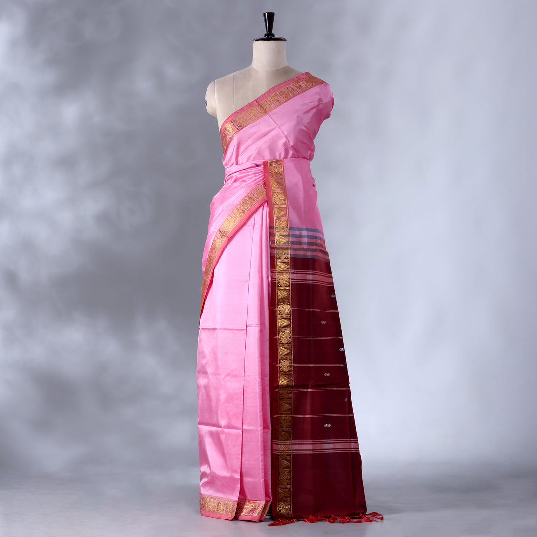 Rose Pink Banana Pith Semi Silk Saree for Women | Wedding & Festive occasion | Jeyachandran - Full View