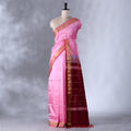 Rose Pink  Banana Pith Saree with Minimal Butta Motifs & Traditional Zari Woven Border -Full View