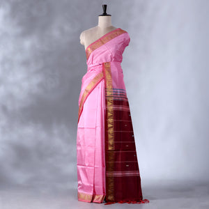 Pink Banana Pith Semi Silk Saree for Women | Wedding & Festive occasion | Jeyachandran