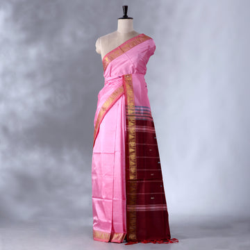 Rose Pink Banana Pith Semi Silk Saree for Women | Wedding & Festive occasion | Jeyachandran - Full View
