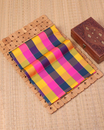 Traditional Checked Pattern 1 Meter Soft Semi Silk Women's Blouse Material – Multi