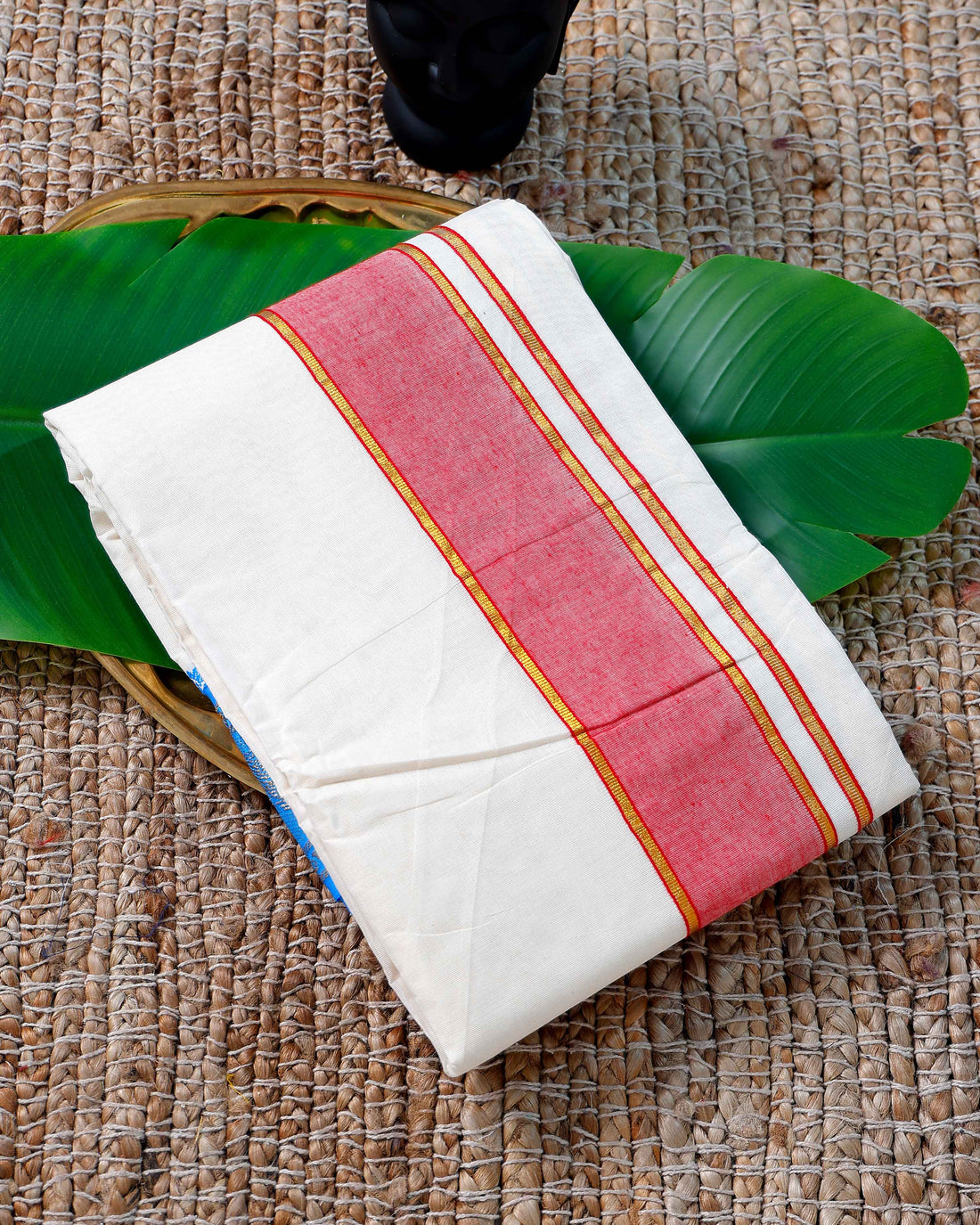 Men’s Cotton Dhoti with Red Colour Border - White