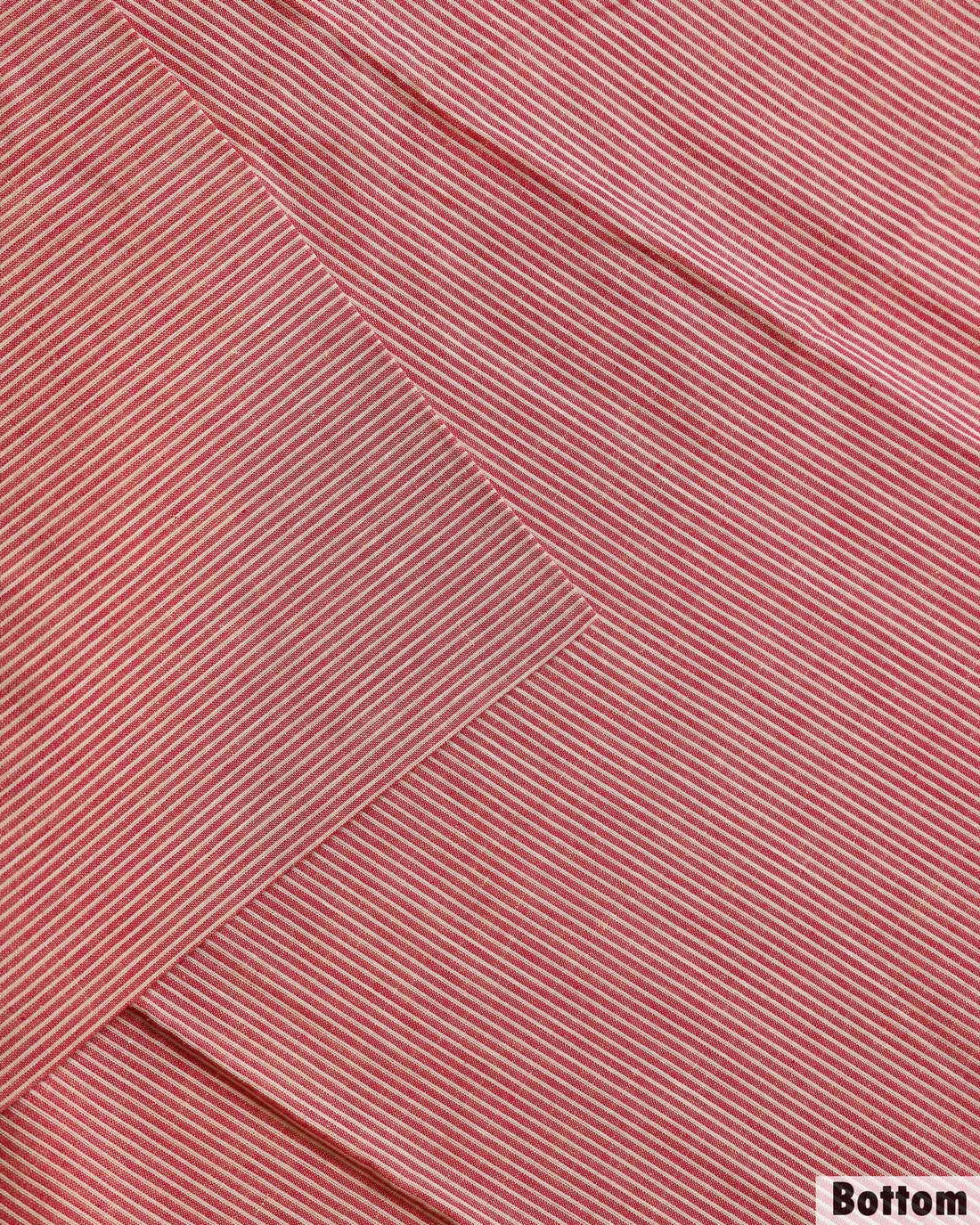 Women's Traditional Cotton Handloom Unstitched Salwar Suit Set Top 2.5m, Pant 2m, Dupatta 2.25m with Woven Red Border - Beige