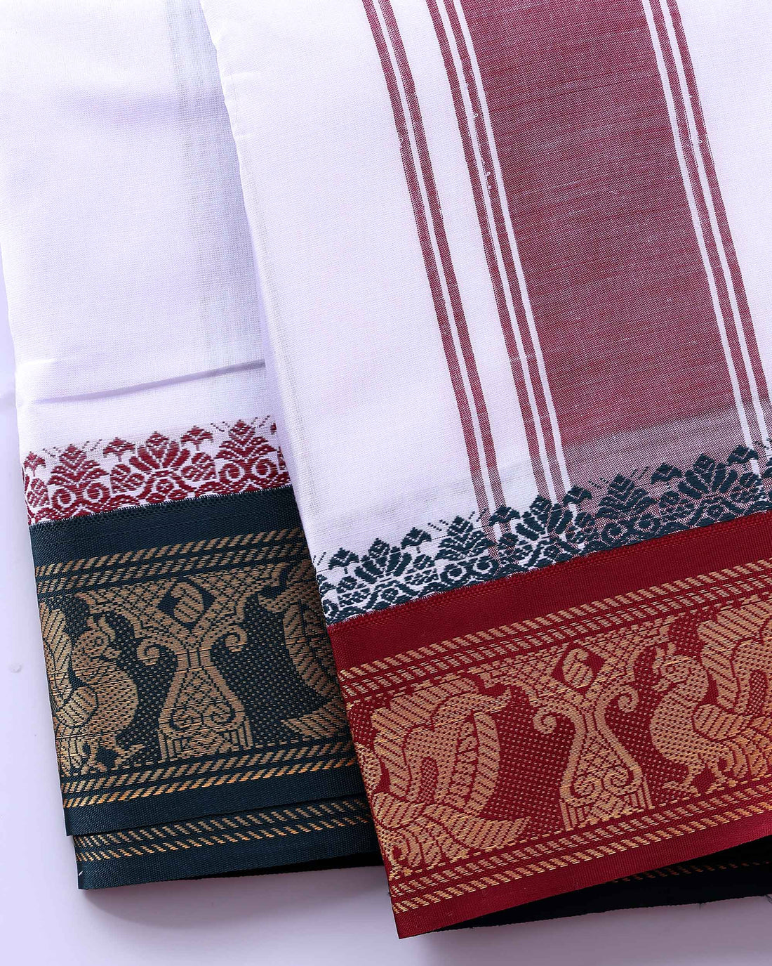 Traditional Men’s Handloom Cotton Dhoti  9*5 Meter with Elegant Multi Border - White