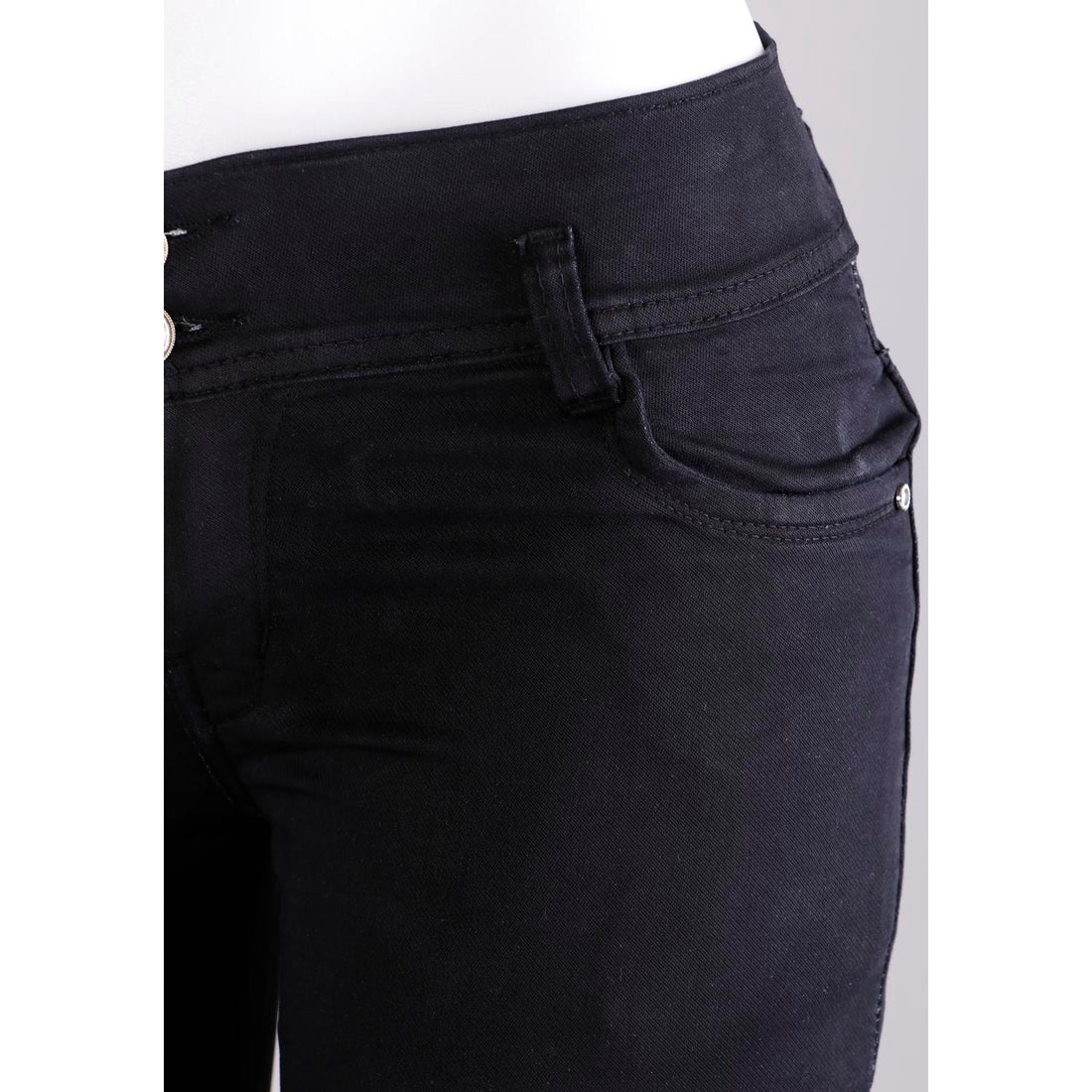 Women Black Pencil Cut  Button Jeans
