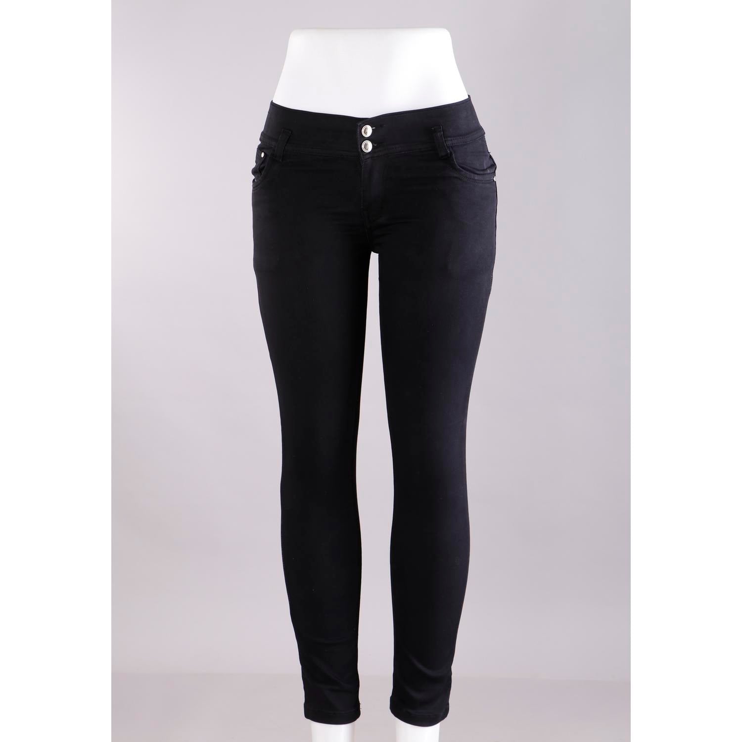 Women Black Pencil Cut  Button Jeans

