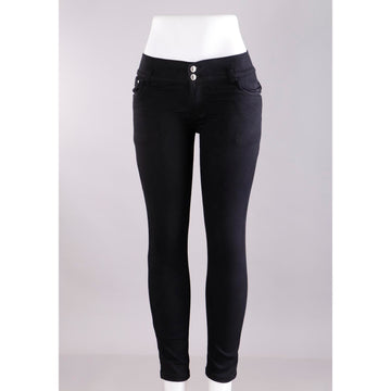 Women Black Pencil Cut  Button Jeans
