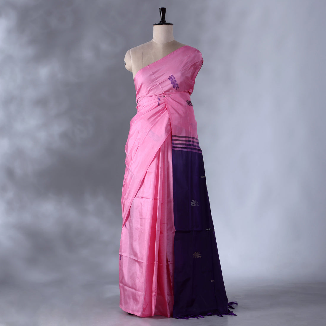 Bright Pink Banana Pith Semi Silk Saree for Women | Wedding & Festive occasion | Jeyachandran - Full View