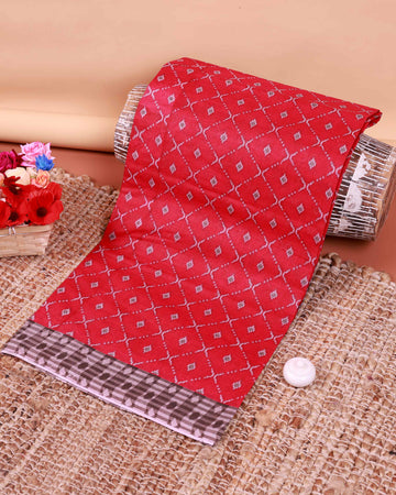 All-Over Floral Printed Voile Saree with Intricate Contrast Border – Red