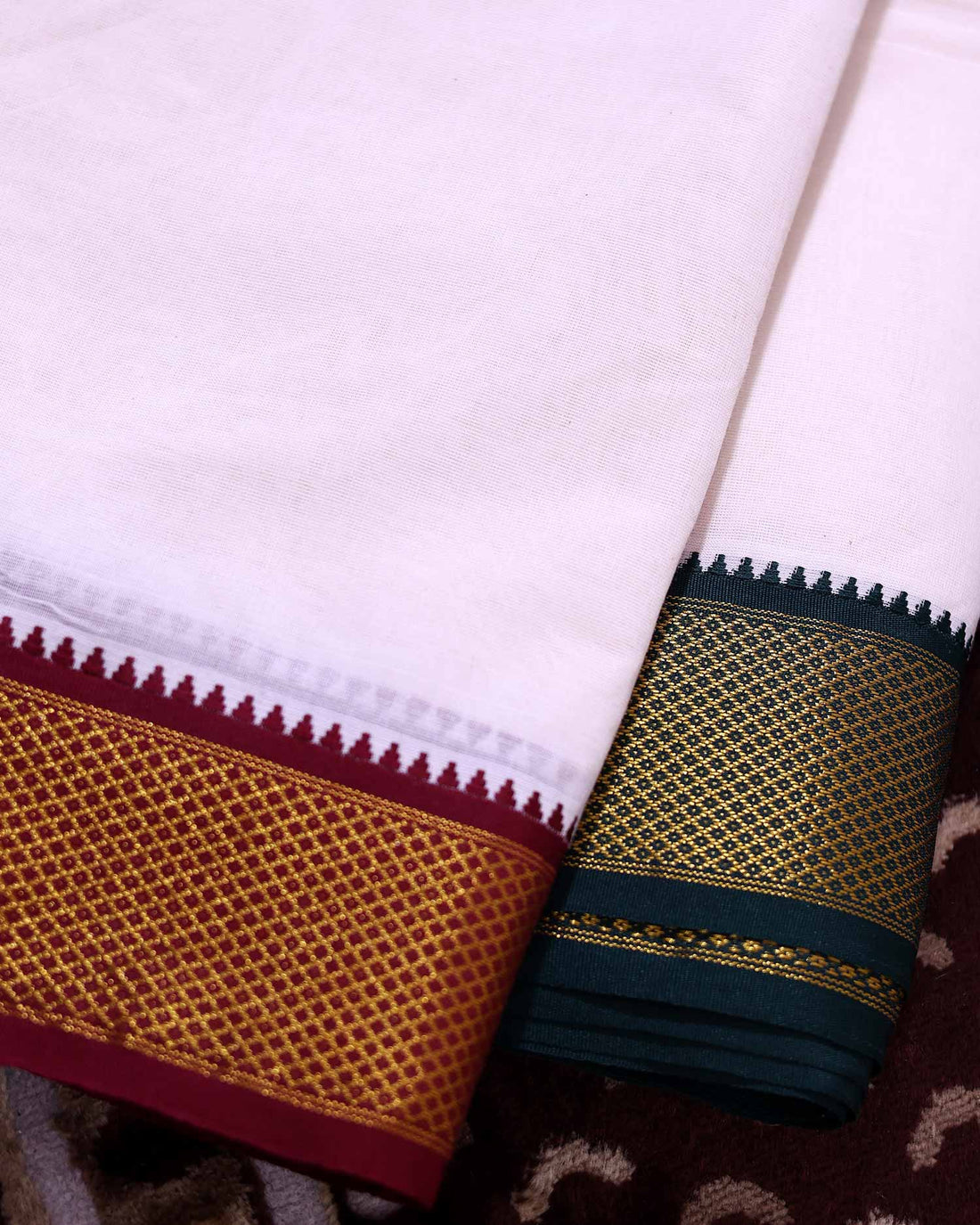 Traditional Men’s Handloom Cotton Dhoti 9*5 Meter with Elegant Multi Border – Off White
