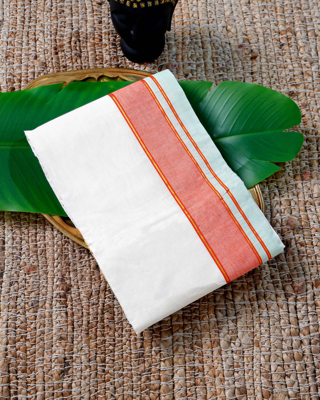 Men’s Cotton Dhoti with Multi Colour Border - White