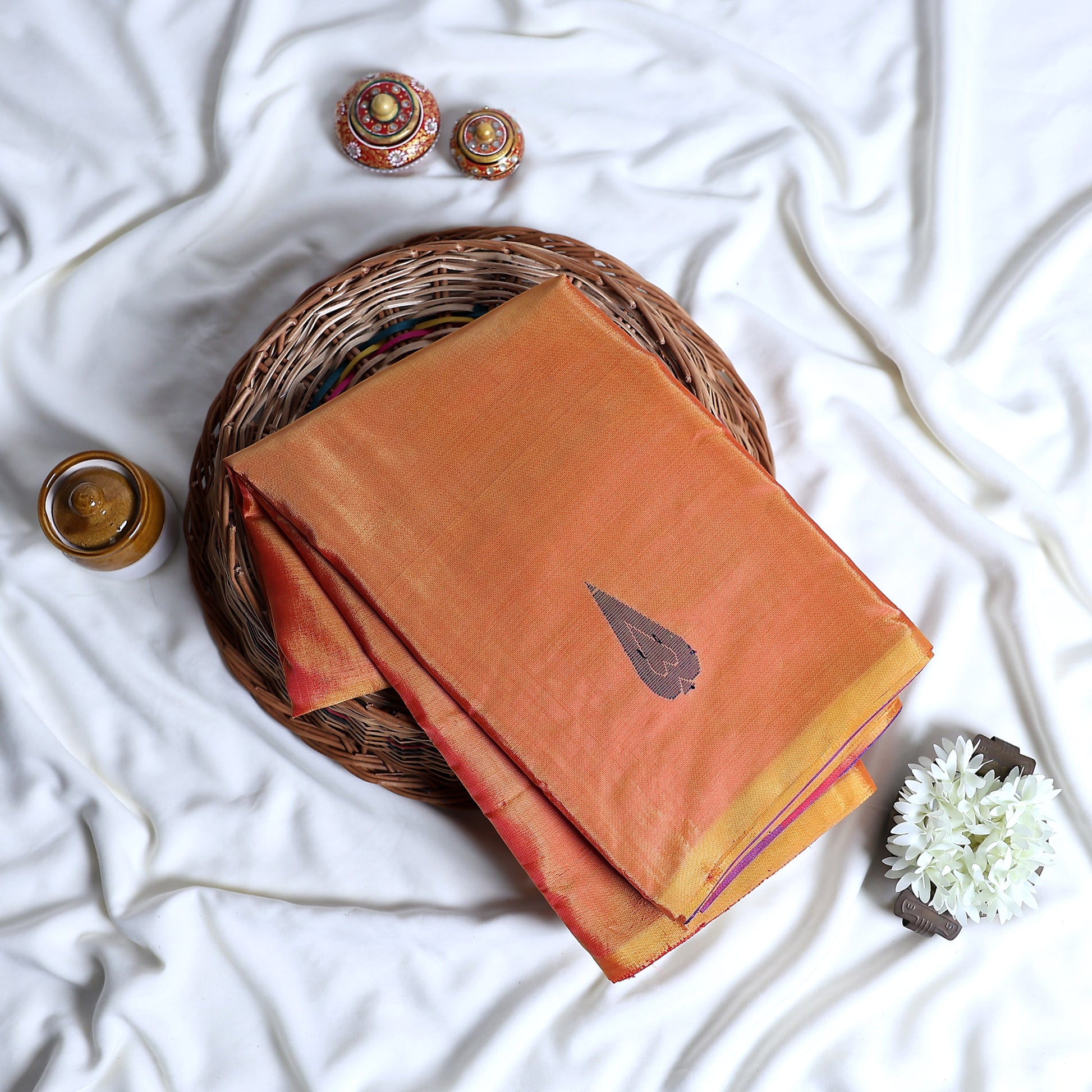 Banana Pith Saree With Elegant Gold Zari Border