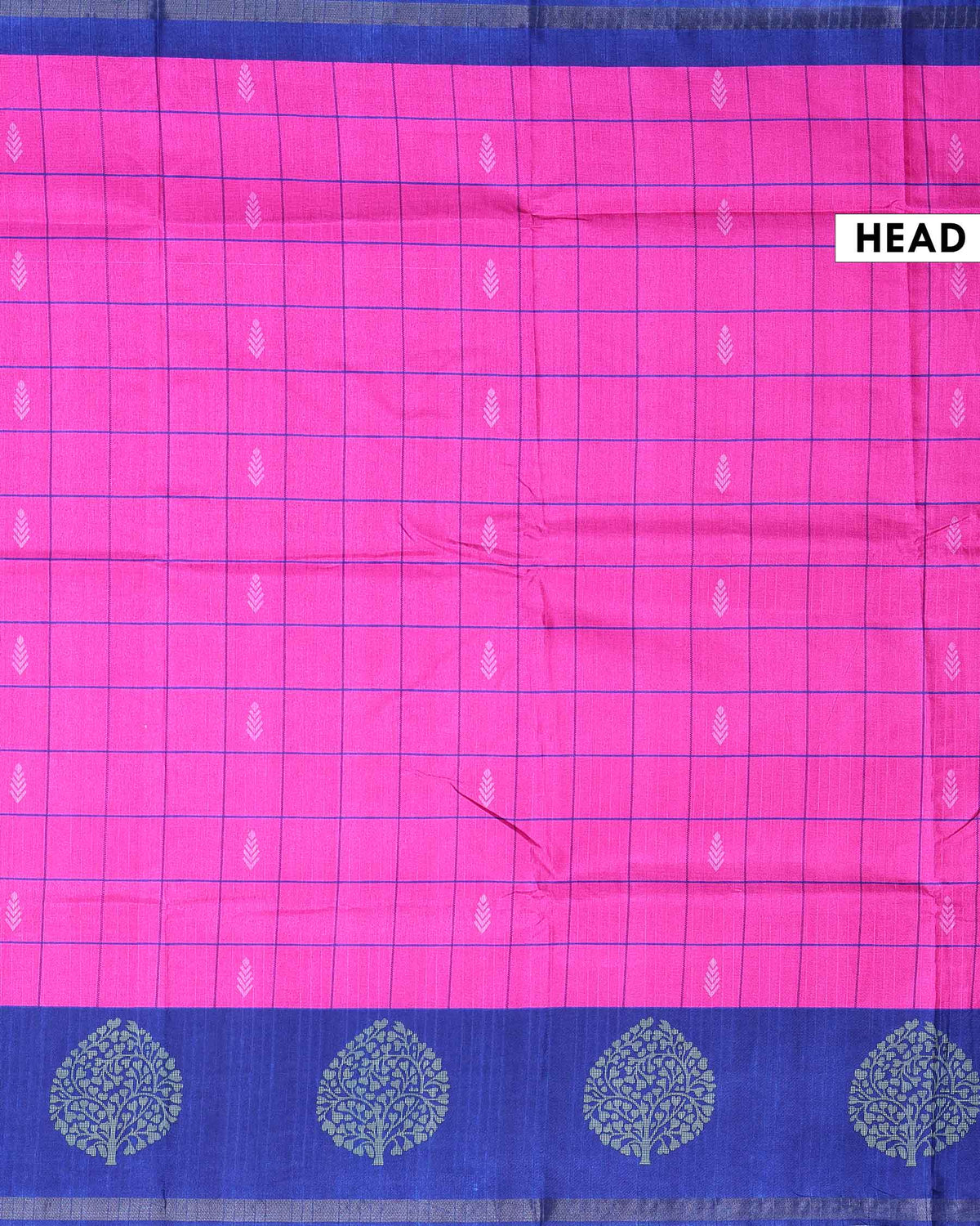 Elegant Magenta Pink Raw Silk Saree with Checks & Tree Motif Border