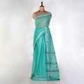 Aqua Blue Bengal Cotton Saree For Women | Daily Office Wear Summer Collection | Jeyachandran - Full View