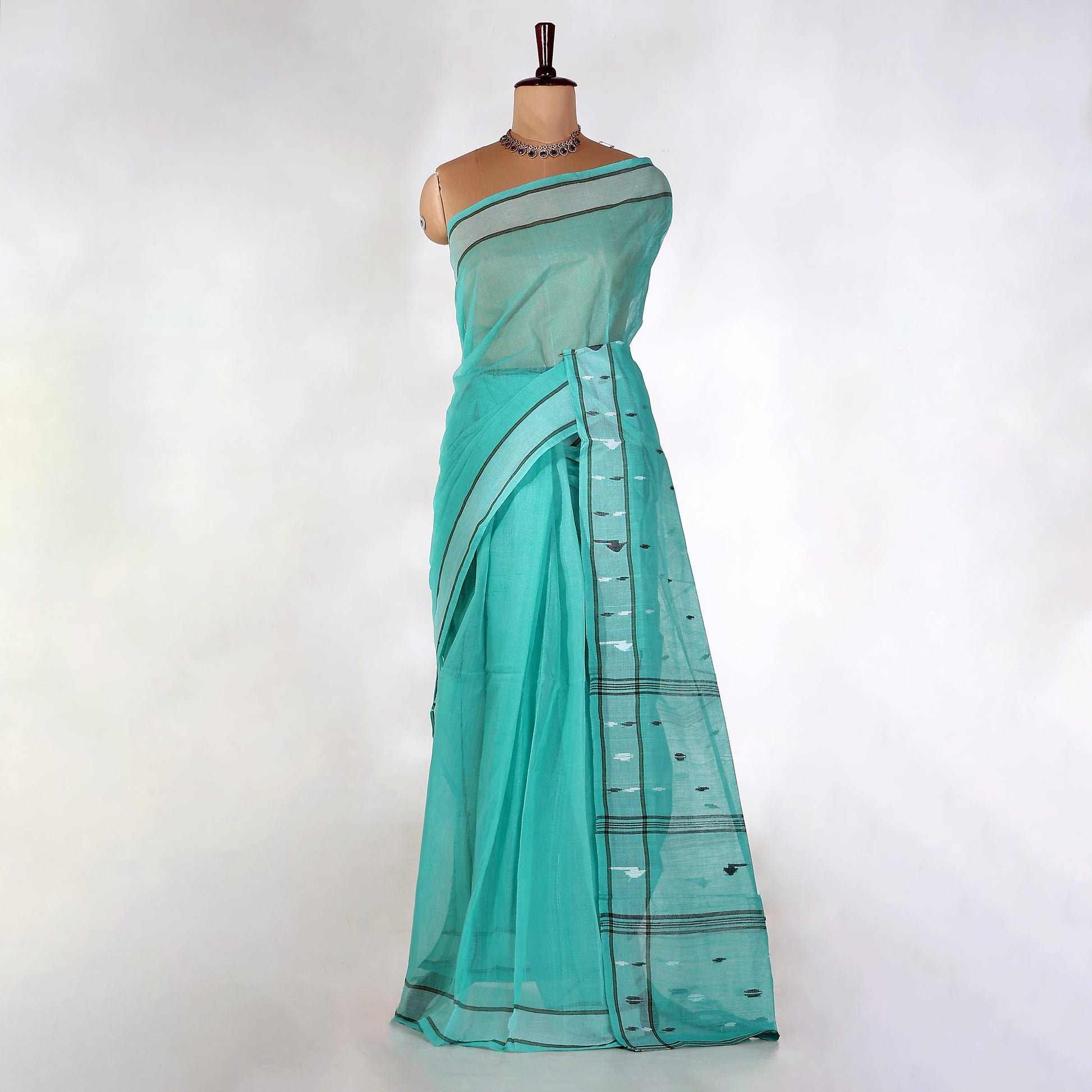 Aqua Blue Bengal Cotton Saree For Women | Daily Office Wear Summer Collection | Jeyachandran - Full View