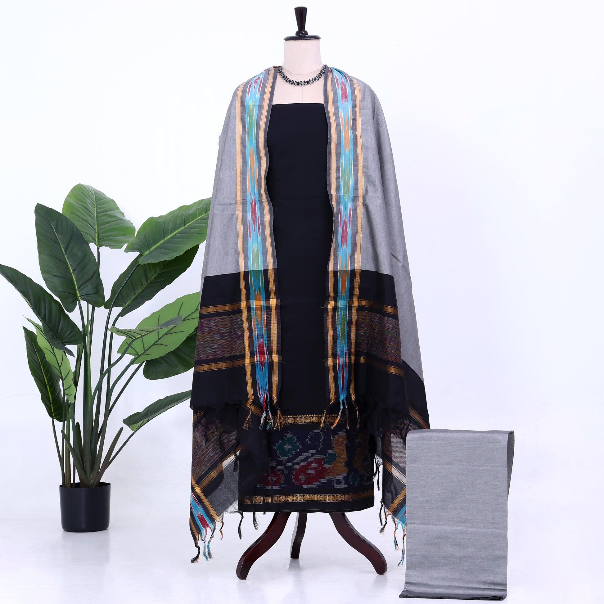 Navy Blue Cotton Unstitched Salwar Material for Women | Ethnic Summer Collection | Jeyachandran - Full View