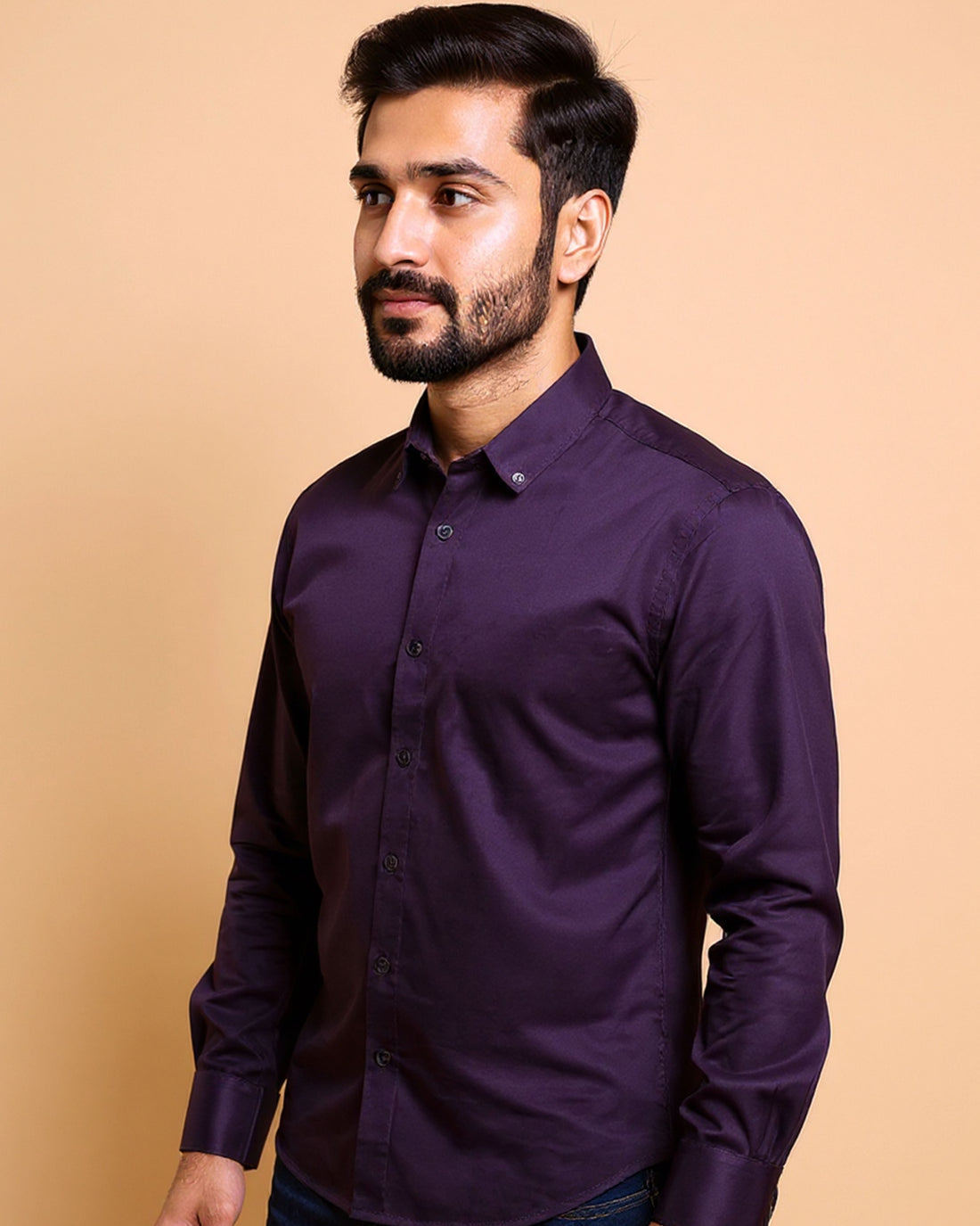 Men's Nativebull Solid Slim Fit Casual Shirt with Spread Collar and Full Sleeves - Purple