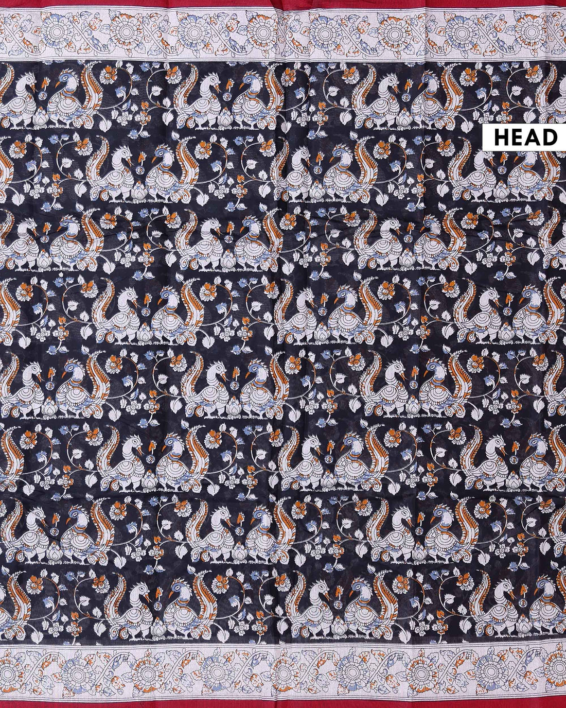 Elegant Semi Chanderi Saree with Kalamkari Inspired Motifs and A Plain Gold Woven Border - Black