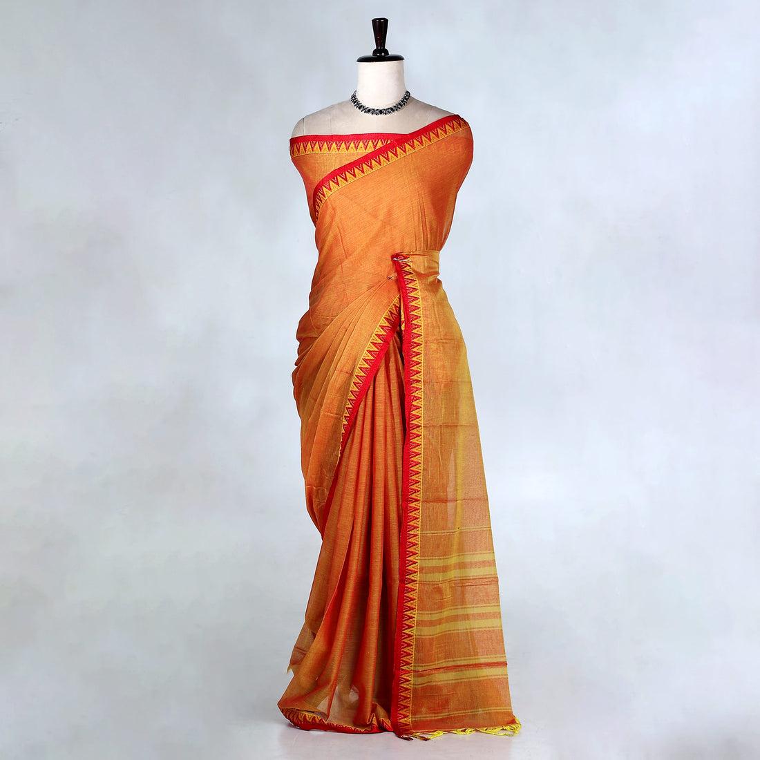 Orange Mangalagiri Cotton Saree for Women | Festive Summer Collection | Jeyachandran - Full View