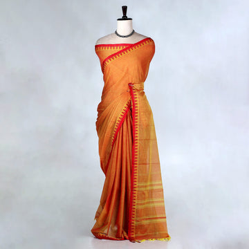 Orange Mangalagiri Cotton Saree for Women | Festive Summer Collection | Jeyachandran - Full View