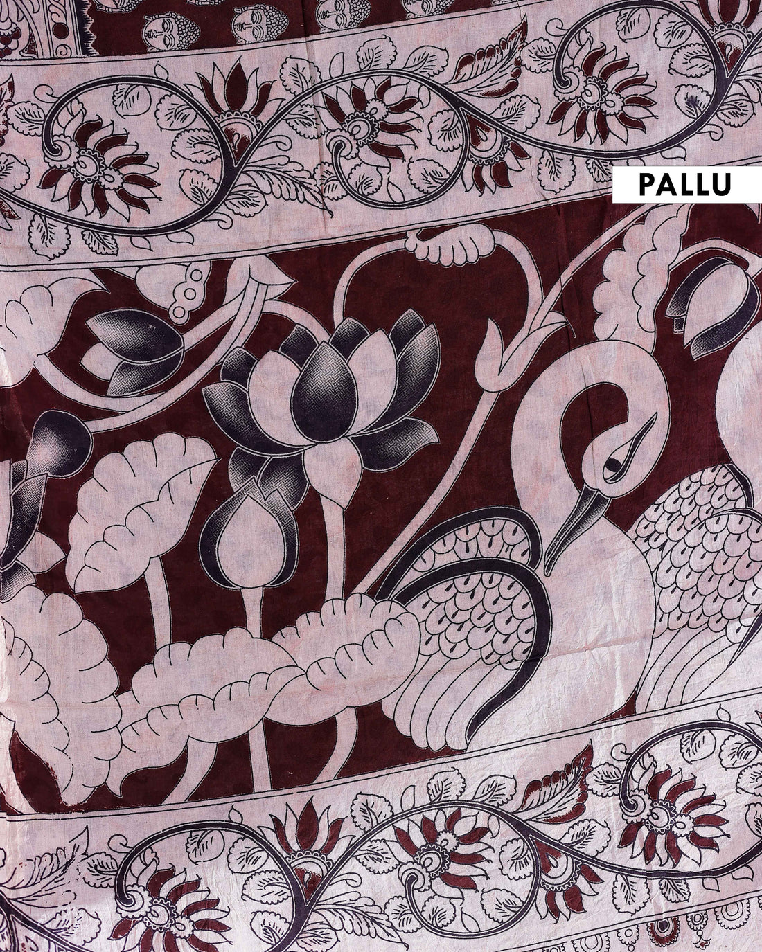 Traditional Handloom Kalamkari Cotton Saree with Intricate Floral and Avian Motifs - Maroon