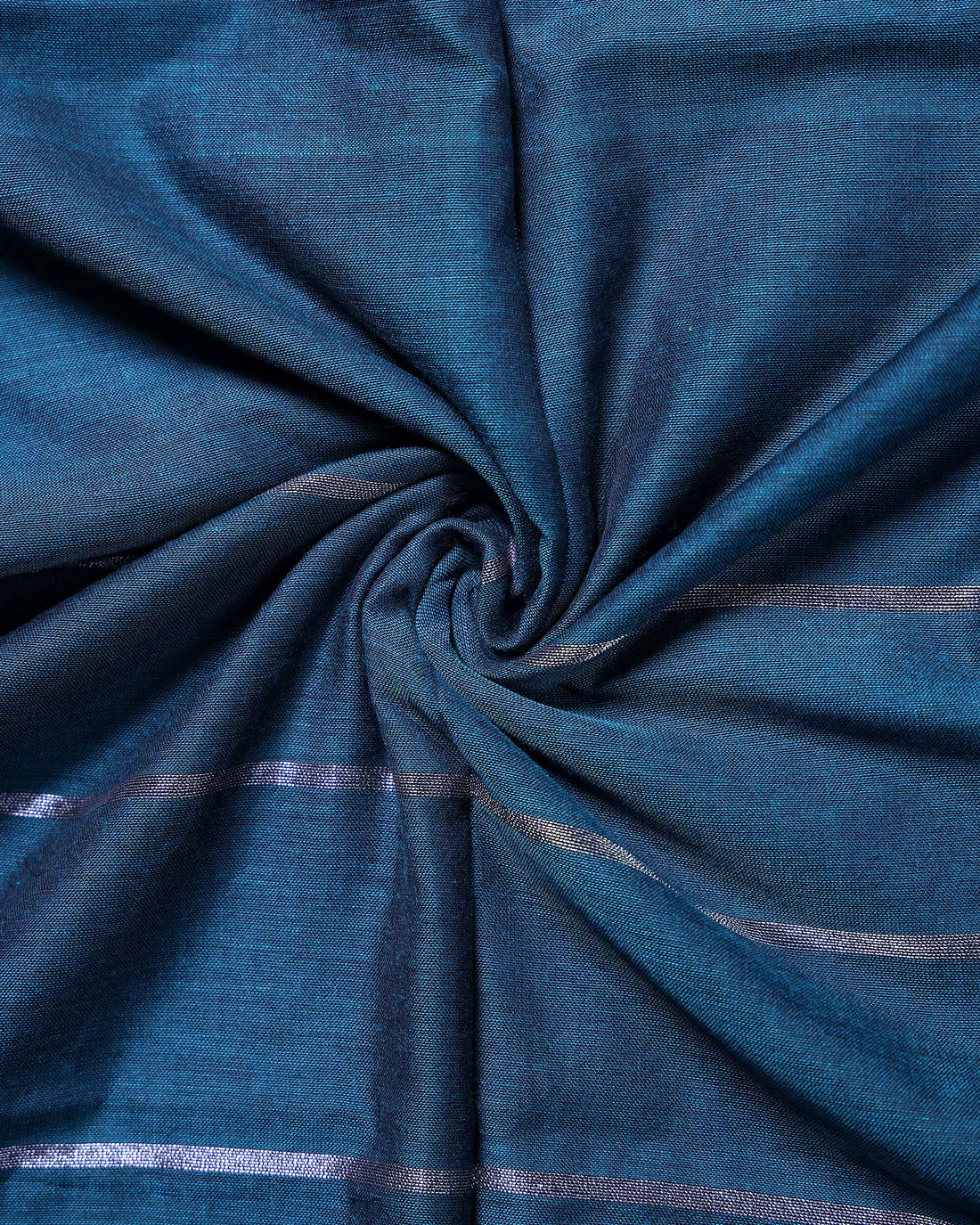 Traditional Handloom Khadi Cotton Saree with Woven Stripe Border and Contrast Printed Blouse Piece - Teal