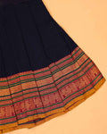 Classic Kids Pattu Pavadai Readymade a Traditional Ethnic Gown with Zari Border and Puff Sleeves, Navy Blue