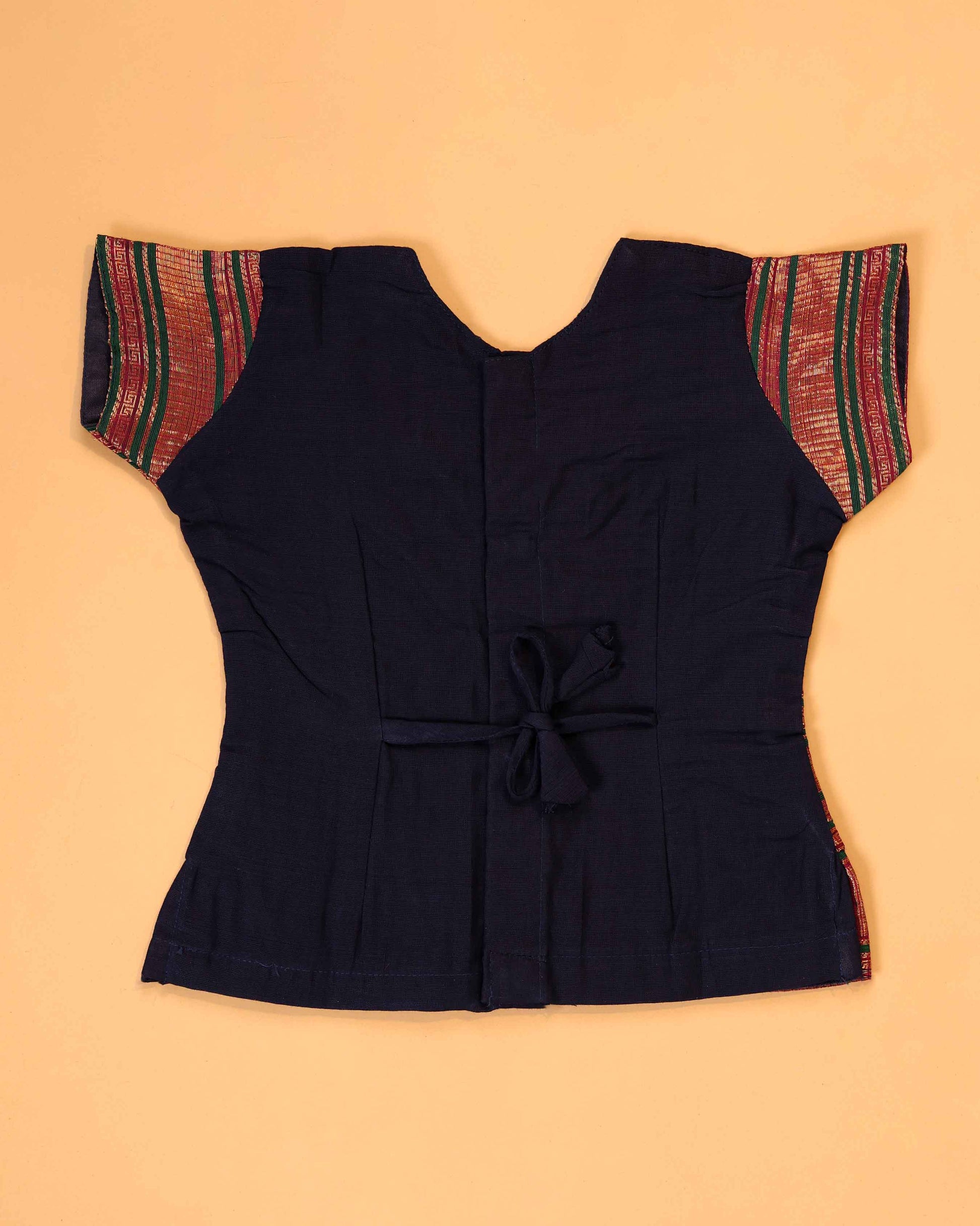 Classic Kids Pattu Pavadai Readymade a Traditional Ethnic Gown with Zari Border and Puff Sleeves, Navy Blue