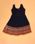 Classic Kids Pattu Pavadai Readymade a Traditional Ethnic Gown with Zari Border and Puff Sleeves, Navy Blue