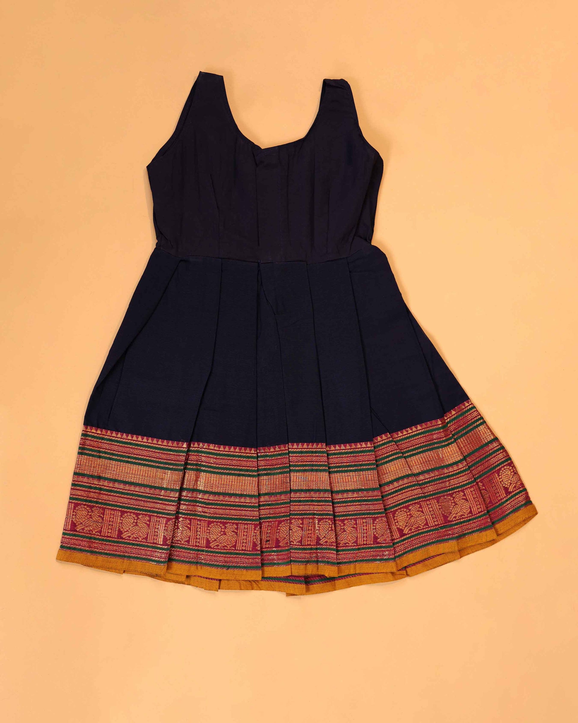 Classic Kids Pattu Pavadai Readymade a Traditional Ethnic Gown with Zari Border and Puff Sleeves, Navy Blue