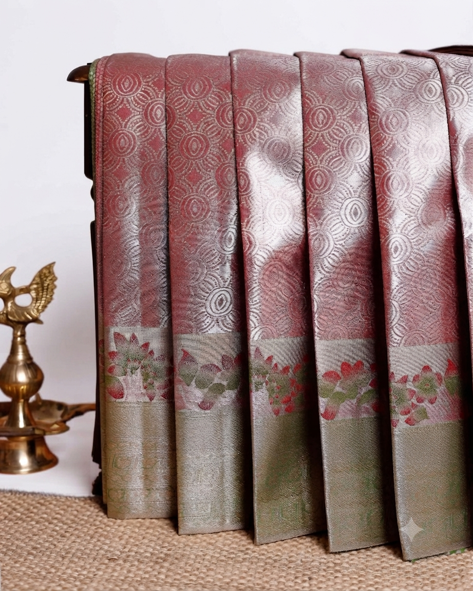 Elegant Niranjana Silk Saree with Floral Brocade Weaving and Contrasting Zari Border - Pink