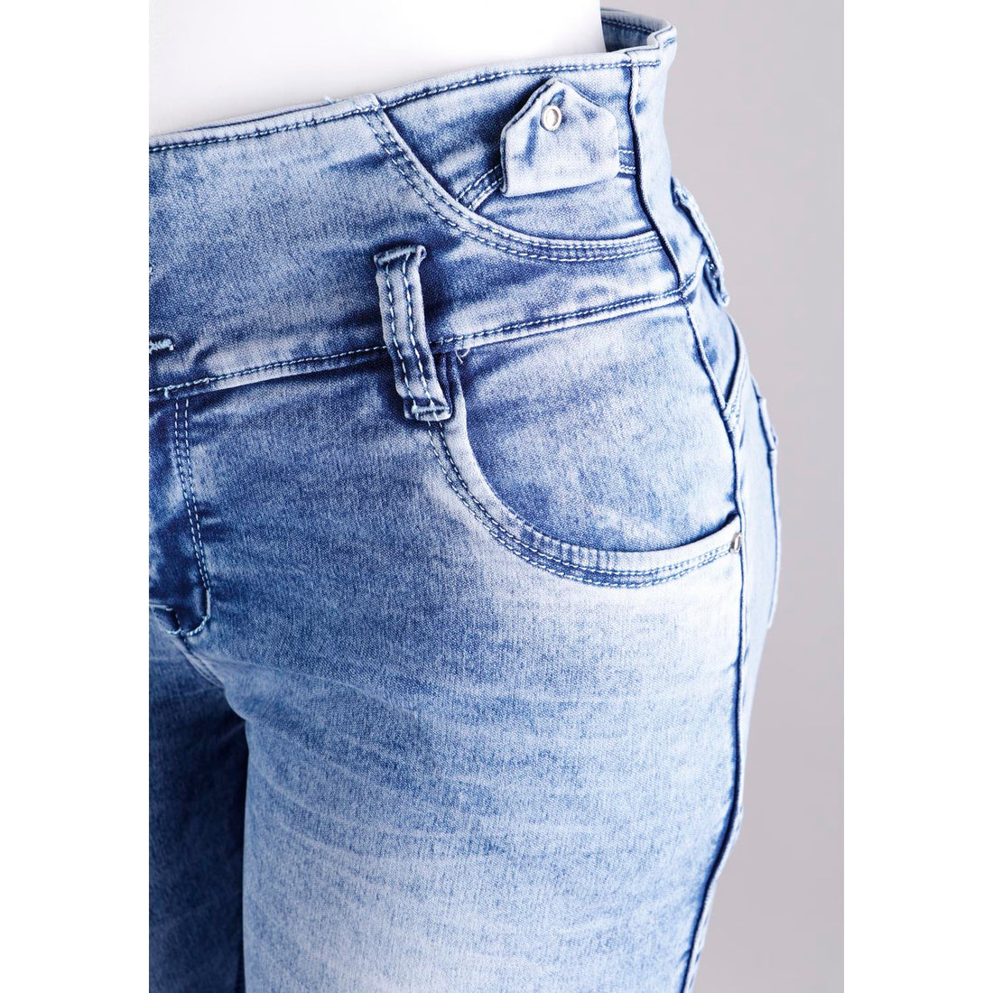 Women Blue Pencil Cut  Button Jeans
