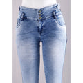 Shop Women Blue Pencil Cut  Button Jeans Online