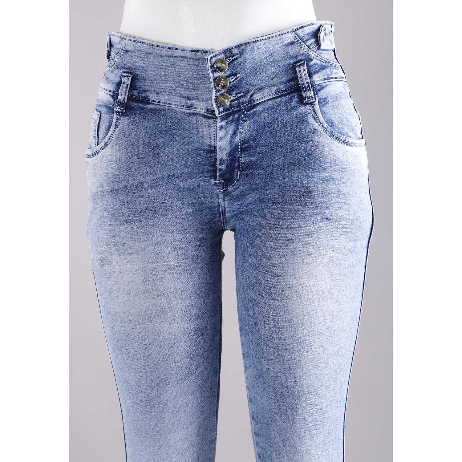 Shop Women Blue Pencil Cut  Button Jeans Online