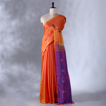 Orange Banana Pith Semi Silk Saree for Women | Wedding & Festive occasion | Jeyachandran - Full View