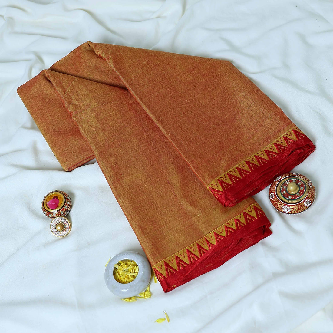 Orange Mangalagiri Cotton Saree for Women | Festive Summer Collection | Jeyachandran - Full View