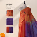 Banana Pith Saree in Orange with Purple Pallu and Intricate Gold Zari Border