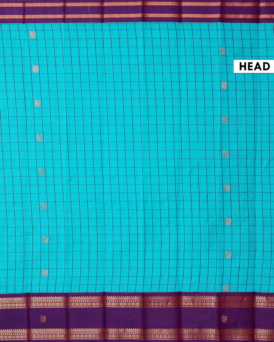 Elegant Elampillai Silk Cotton Saree with Checkered Body and Intricate Zari Woven Contrast Border - Blue