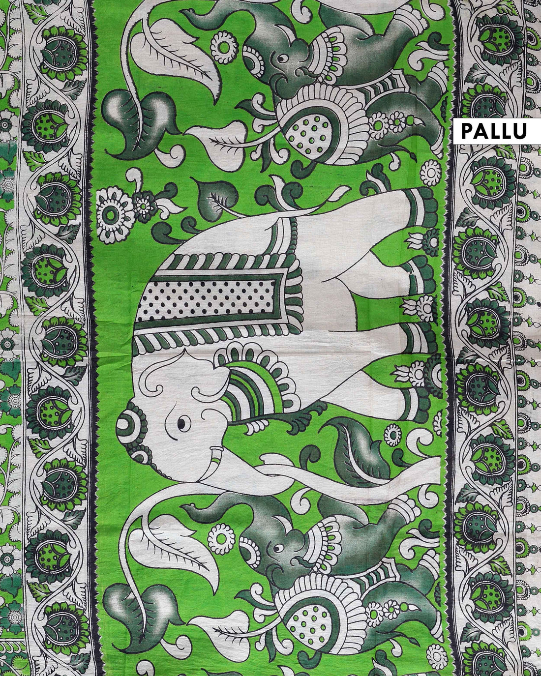 Handcrafted Kalamkari Cotton Saree with Traditional Floral Motifs - Green
