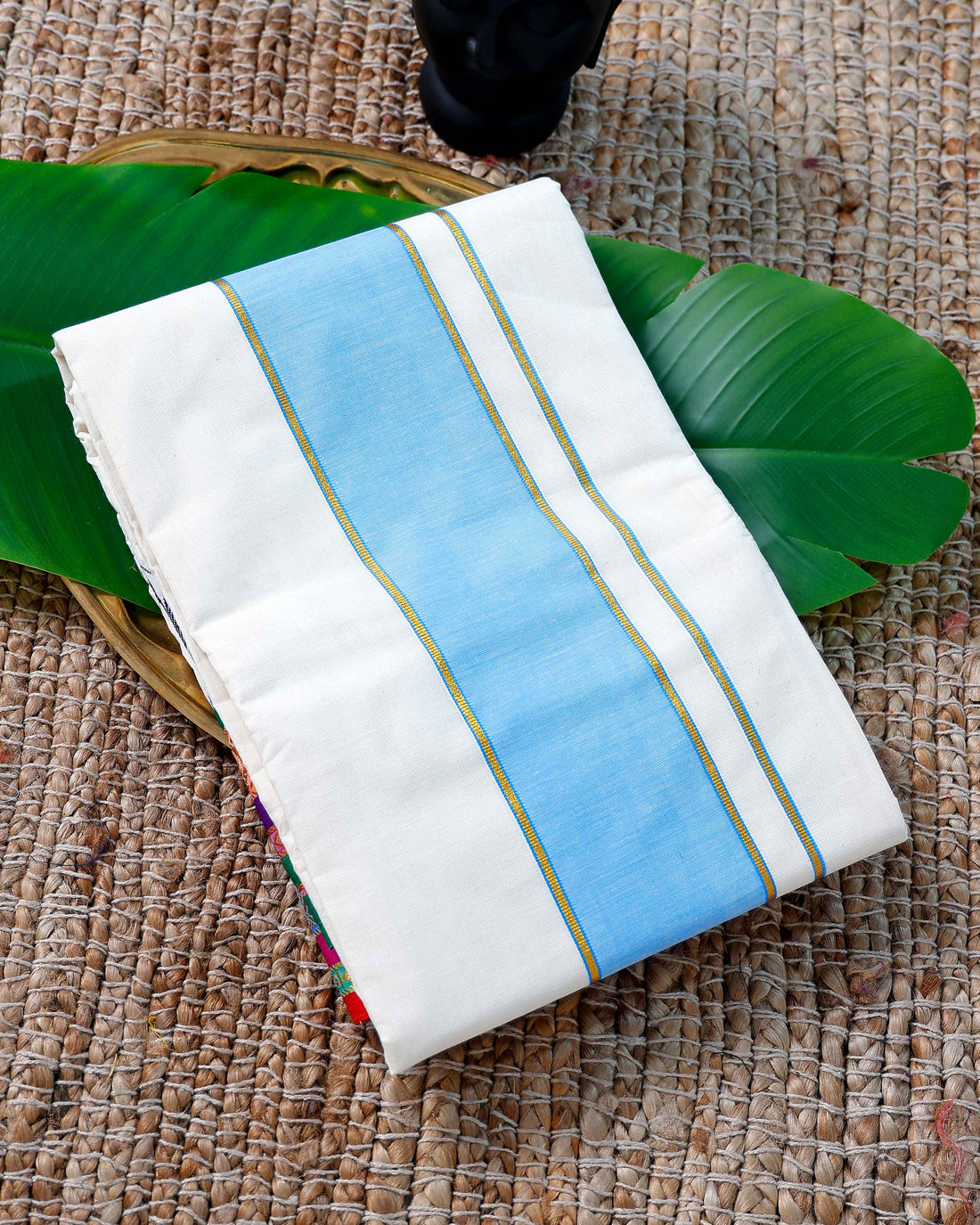 Men’s Cotton Dhoti with Multi Colour Border - White