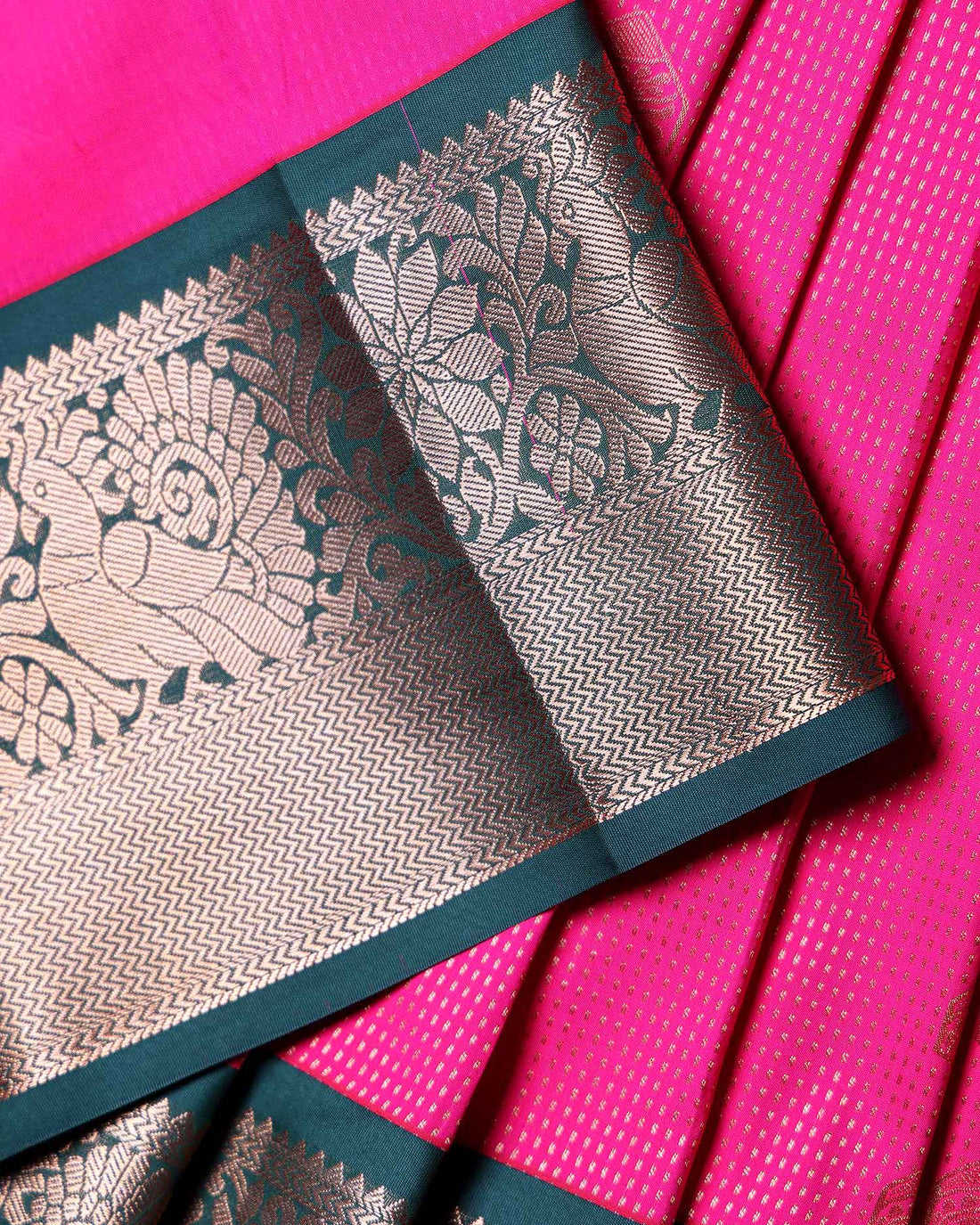 Traditional Kids Pattu Pavadai Material with All Over Zari Buttas and Rich Woven Border - Pink