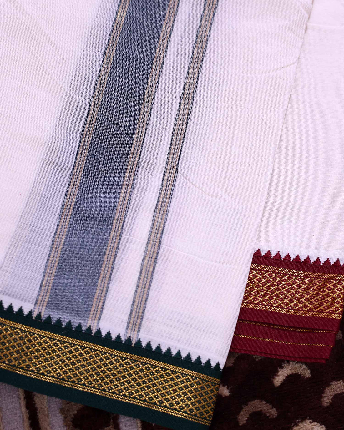 Traditional Men’s Handloom Cotton Dhoti 10*6 Meter with Elegant Multi Border – Off White