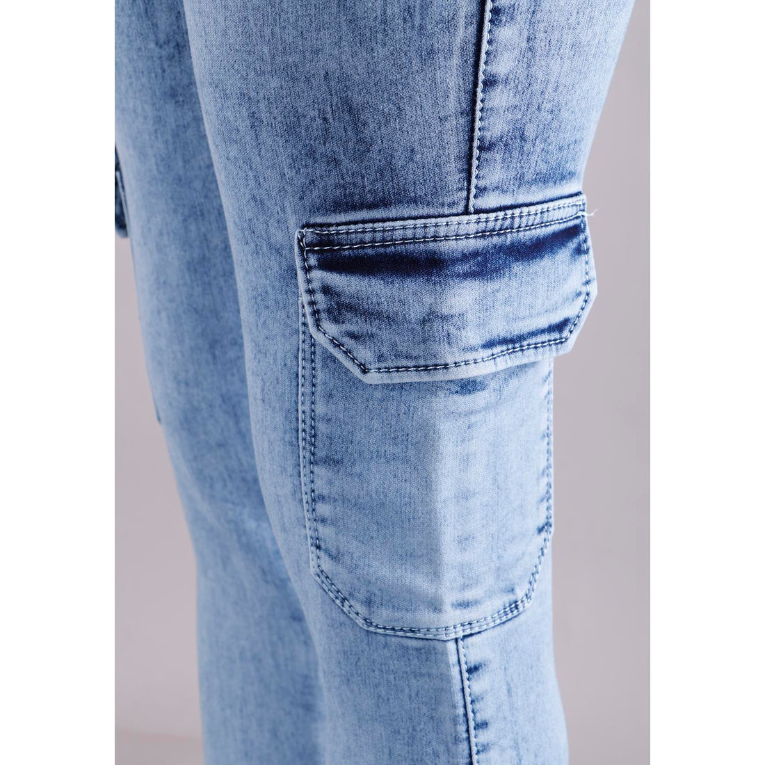 Women Blue Jogger Cargo Jeans