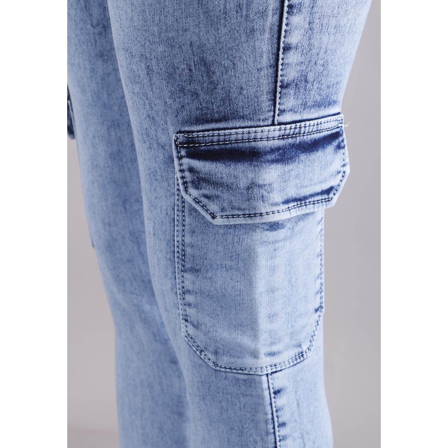 Buy Women Blue Jogger Cargo Jeans