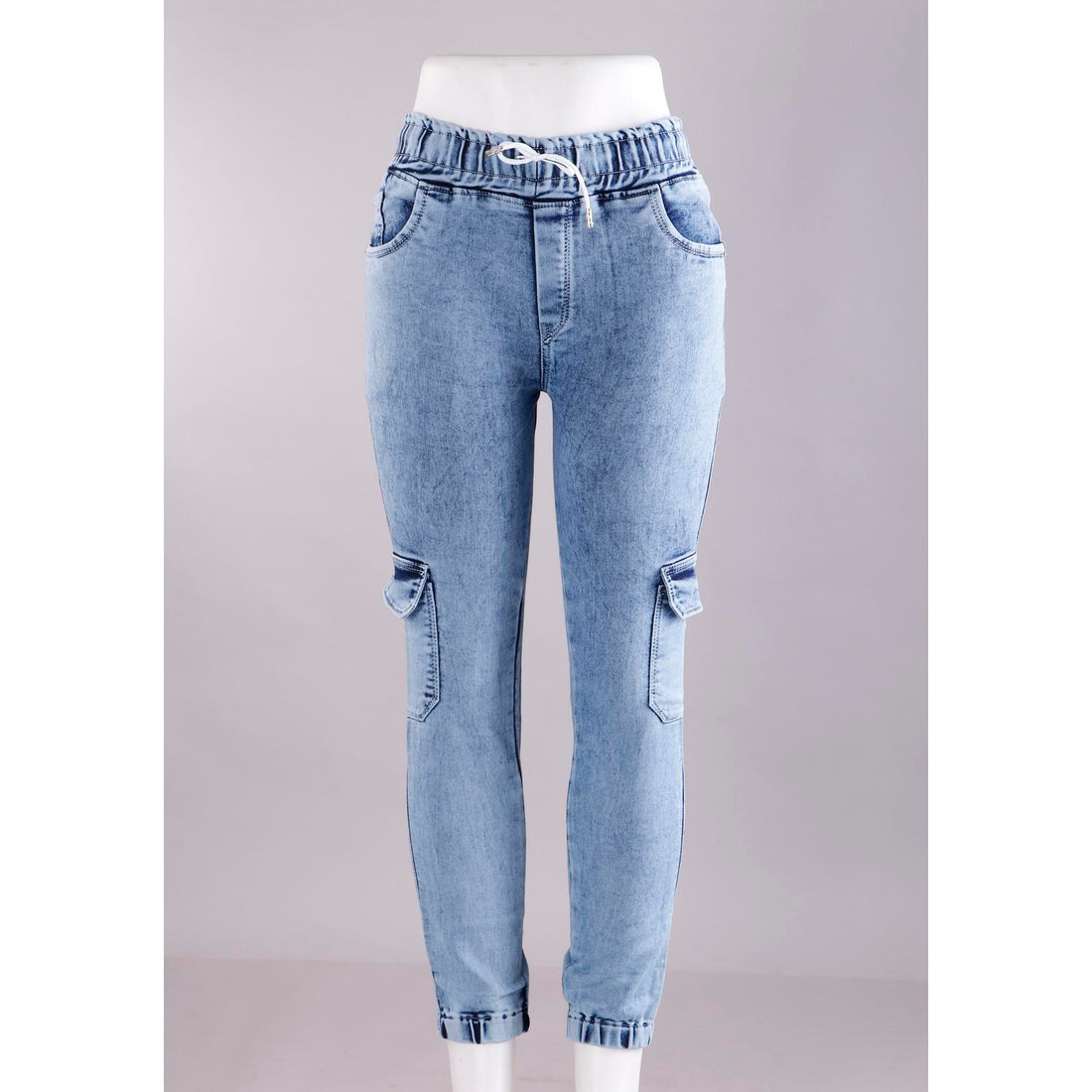 Women Blue Jogger Cargo Jeans